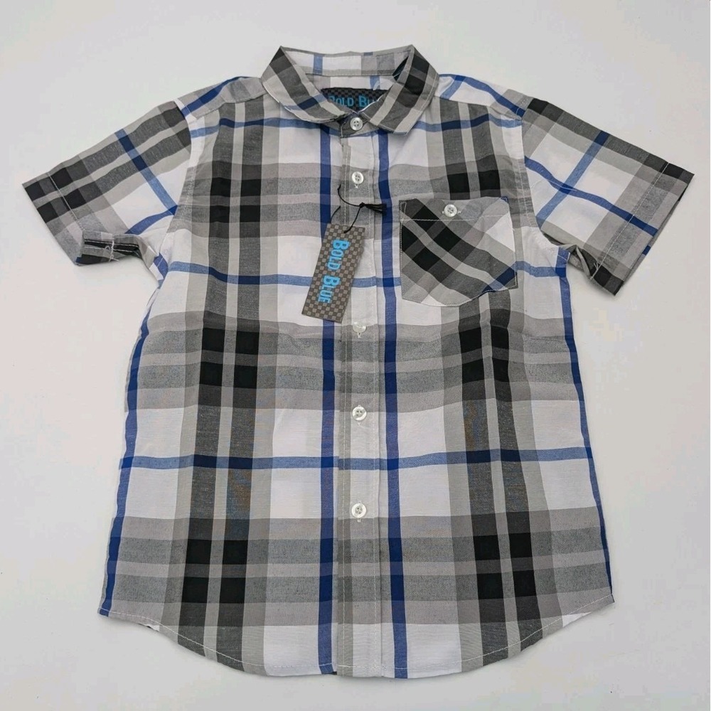 Boy's Bold Blue Button Up Plaid Shirt size 6